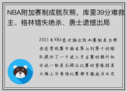 NBA附加赛制成就灰熊，库里39分难救主、格林错失绝杀、勇士遗憾出局